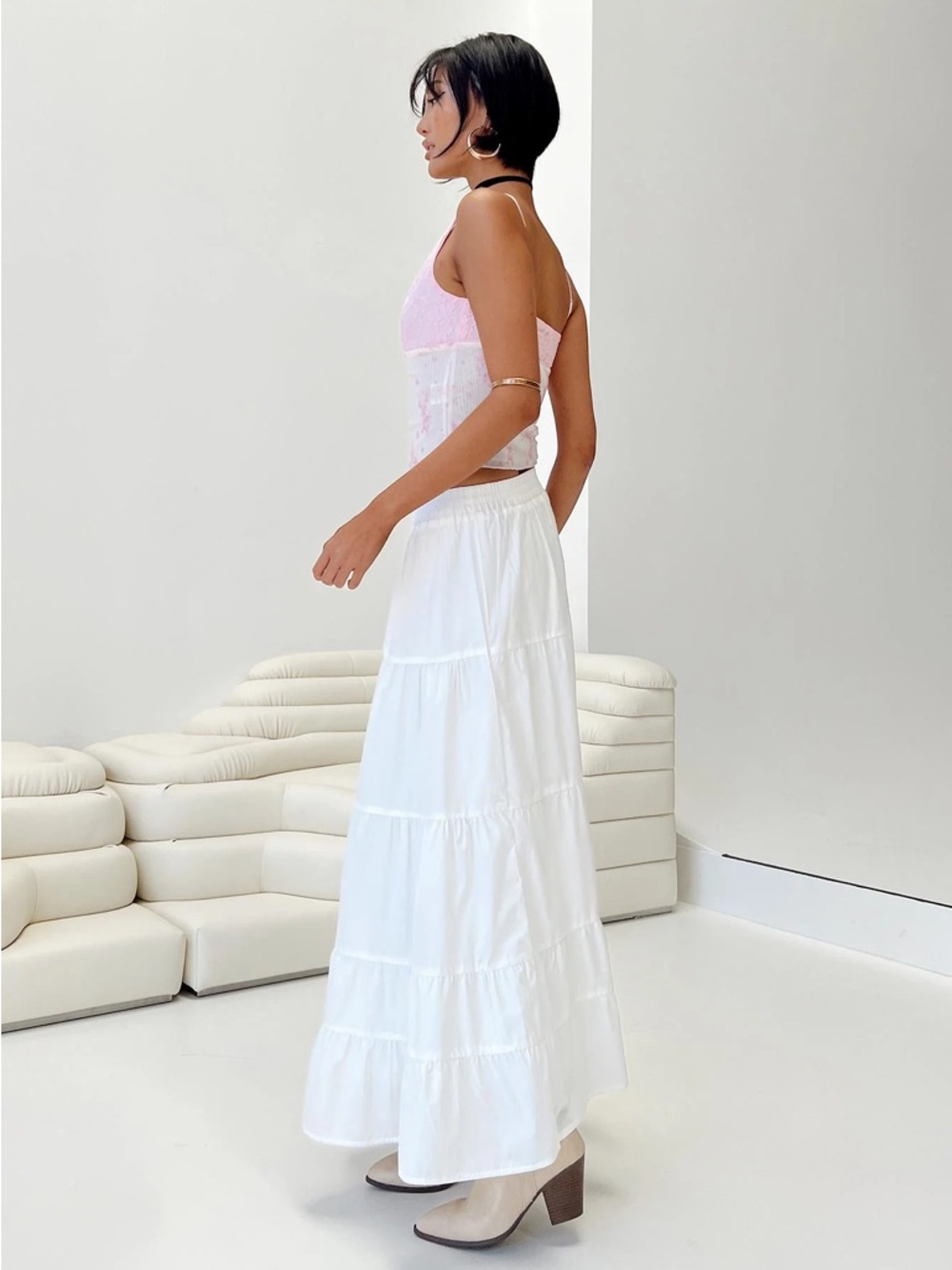 NWT Princess Polly Garden Party Maxi Skirt White Tiered Boho Cottagecore Size 6 - Picture 3 of 7